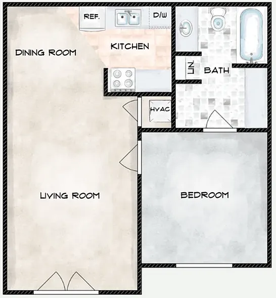 Floor plan One Bedroom, One Bath