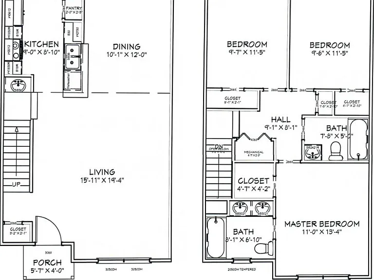 Floor Plan. Two levels. On the left is given the1st level, and on the right is given the 2nd level.