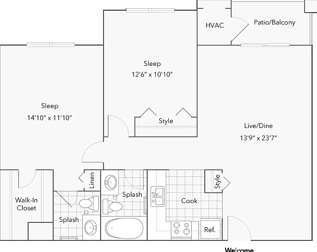 2BR x 1.5BA - Dean - Bridgeport Floorplan 2BR x 1.5BA - Dean - Bridgeport Floorplan