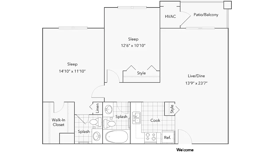 Floor plan 2BR x 1.5BA - Dean - Bridgeport