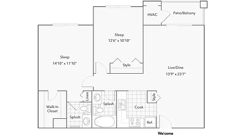 Floor plan 2BR x 1.5BA - Dean - Bridgeport