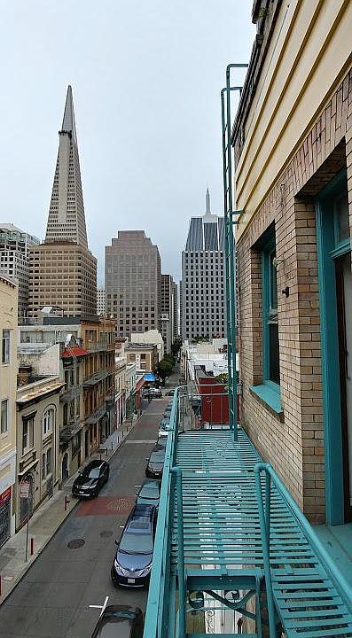 fire escape and view of Transamerica building