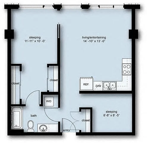 Floor plan Nolo 1 Bed 1 Bath Den BD1