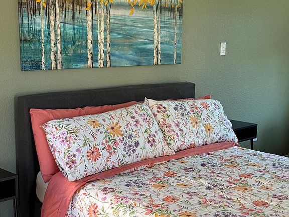 Tastefully painted accent wall with art work