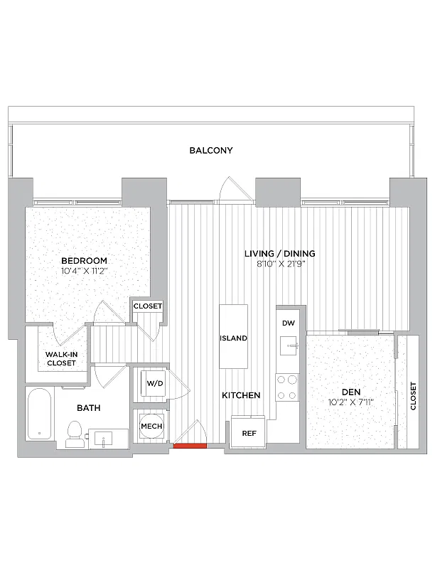 Floor plan 1 Bed/1 Bath Den-B04 West