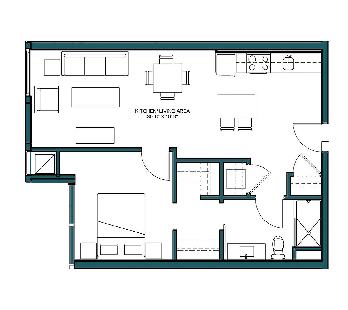 Floor plan 1 Bed/1 Bath-B1M