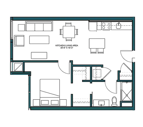 Floor plan 1 Bed/1 Bath-B1M