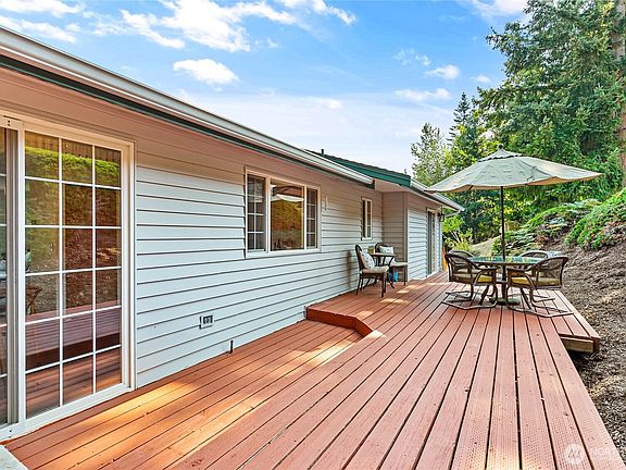 Sunny back deck with garden space.>