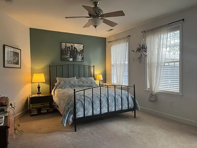Bedroom 1 is huge and carpeted.