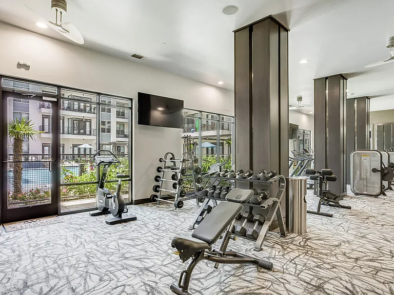Work out with views of the pool and courtyard