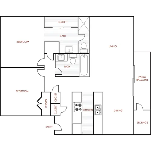 Floor plan 2 Bedroom 2 Bathroom
