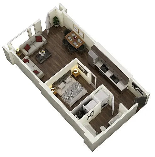 Floor plan Open 1-Bed M