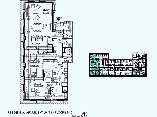 Floor plan 3Bed 2 Bath - Floors 7-17