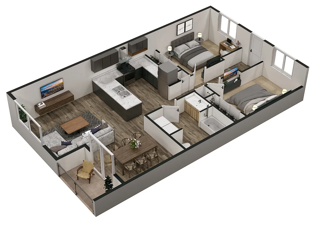 Floor plan 2 Bed 1 Bath Layout A