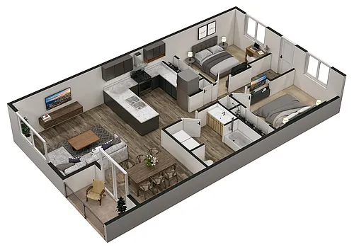 Floor plan 2 Bed 1 Bath Layout A