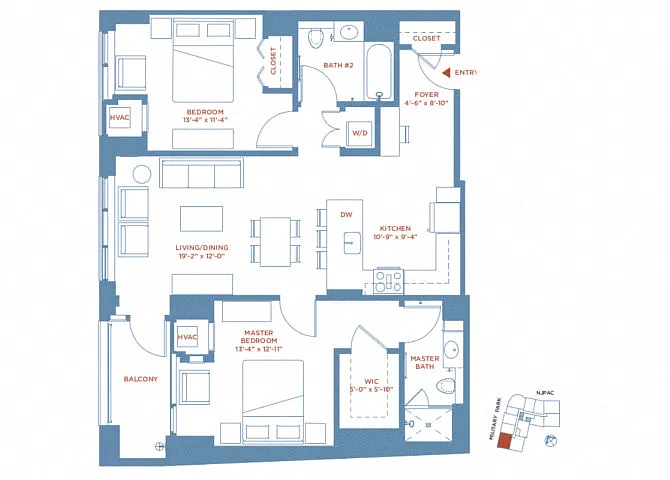 Floor plan 2 Bed/2 Bath