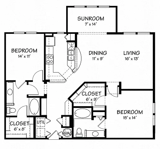 Floor plan Two D with Sunroom