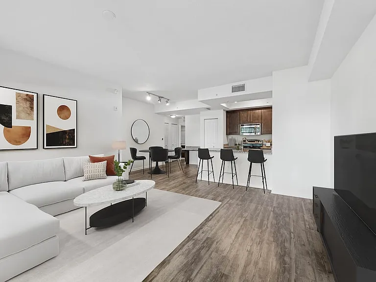 Classic Package living and dining room with hard-surface vinyl plank flooring