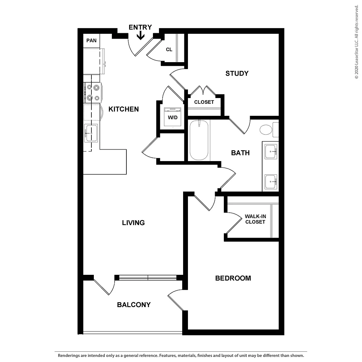 Floor plan 1 Bed/1 Bath-The Porter