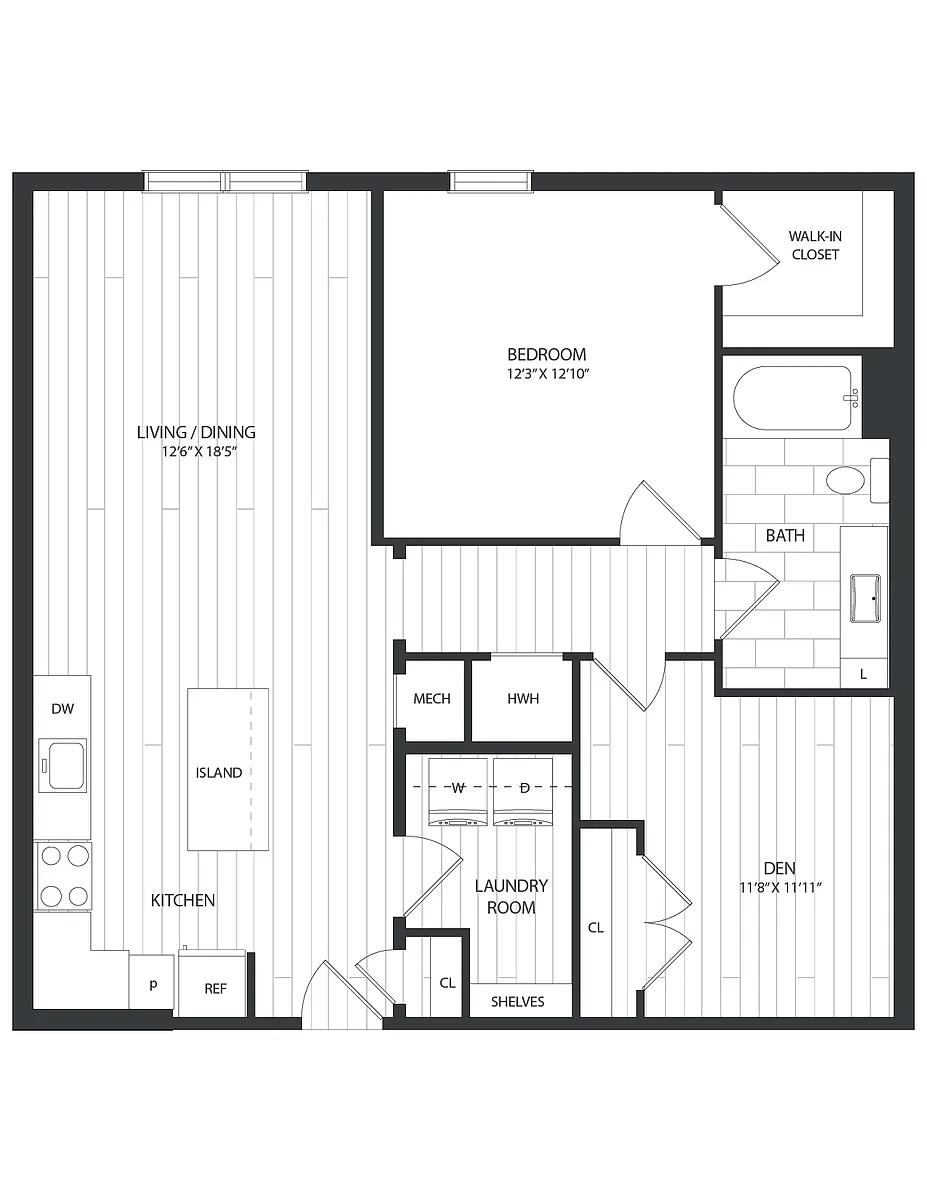 Floor plan 1 Bed/1 Bath Den-A3A