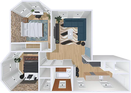 Floor plan 3bd/2b 734