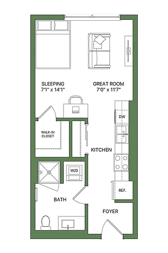 Floor plan Studio, 1 Bath - Apt A