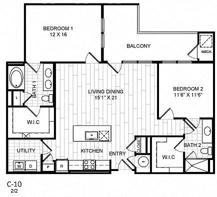 Floor plan 2 Bed, 2 Bath - C10