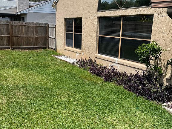 Private fenced backyard
