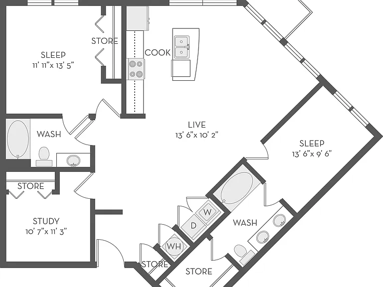 The Four - B5 - 2 Beds - 2 Baths - 1266 Sq. ft.