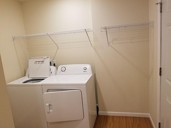 Washer and dryer included, with space to hang clothing upon removing from the dryer