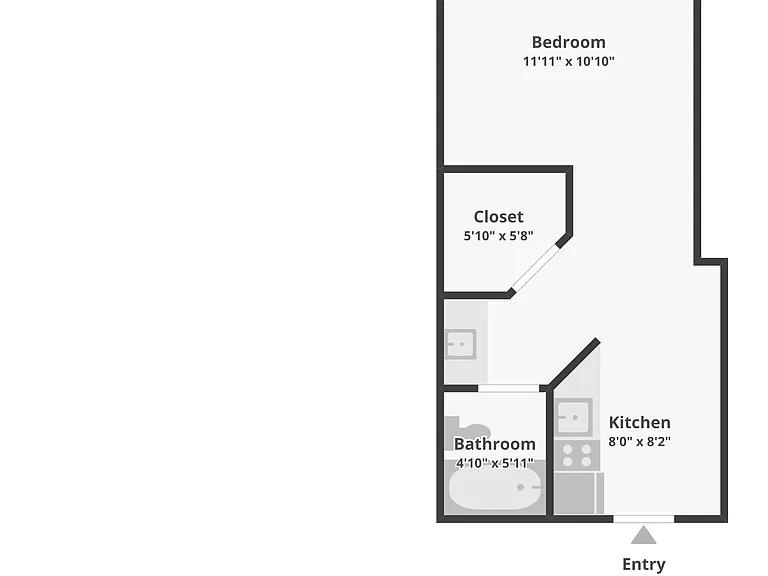 Studio Floorplan - Bedroom is open Living Space