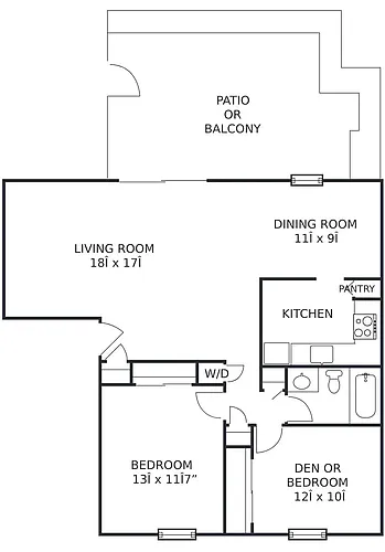 Floor plan 2Bed/1Ba-Dn (G)