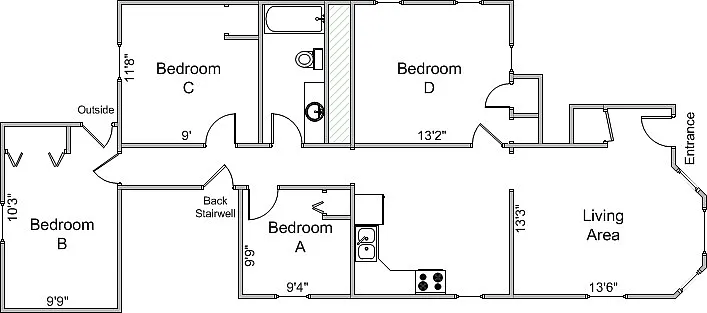 4 bed, 1.0 bath, 1030 sqft, $2,245 — Photo 3