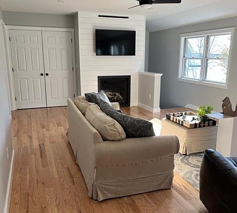 Living room with, gas fireplace
