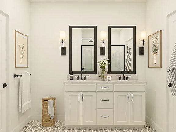 Primary bath with matte black finishes