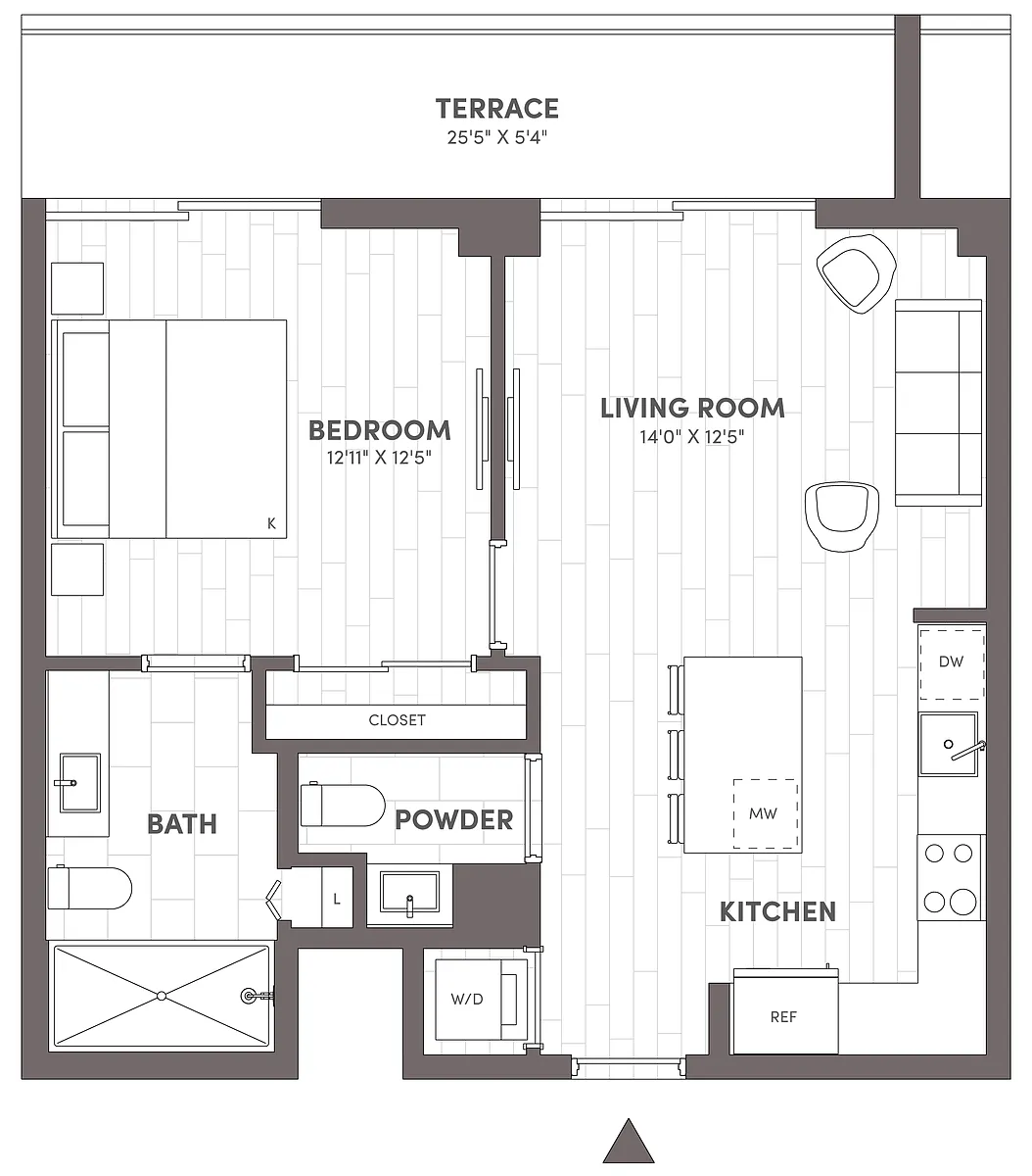 Floor plan 1 Bed-1.5 Bath-B4