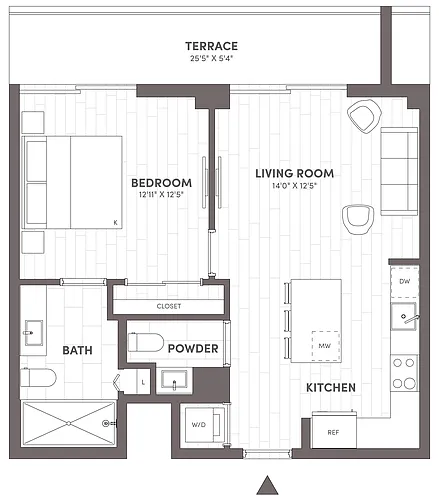 Floor plan 1 Bed-1.5 Bath-B4