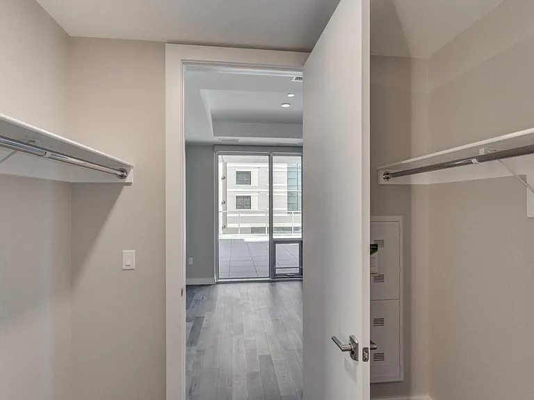 Closet connects bedroom with bathroom