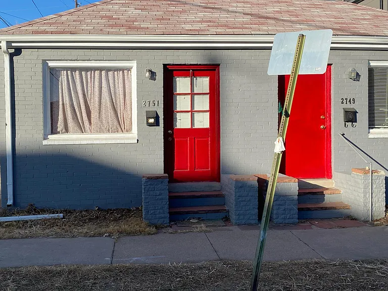 Front of unit - door on left to living room