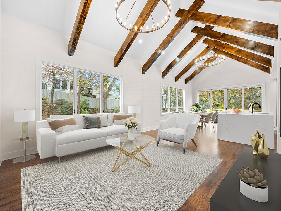 Open floor space, vaulted ceilings and electric fire