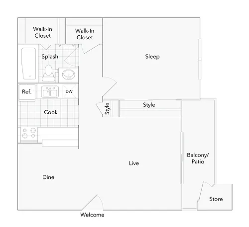 Floor plan 1 BR x 1 BA - A