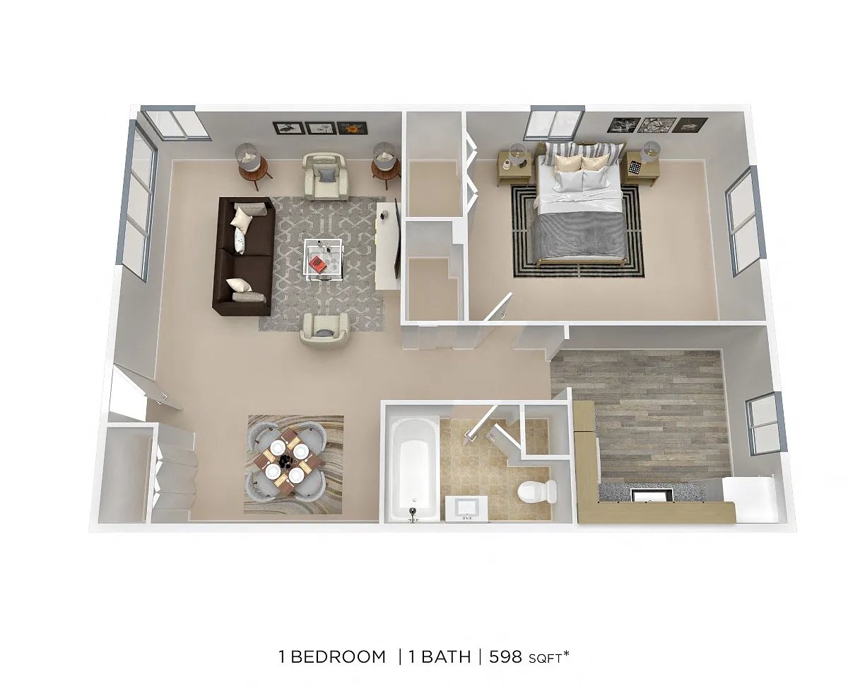 Floor plan One Bedroom - 598 sqft