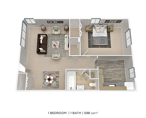 Floor plan One Bedroom - 598 sqft