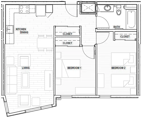 Floor plan 2 Bedroom B1 3