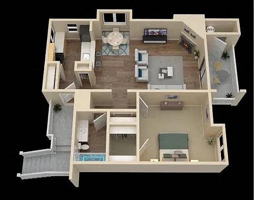Floor plan 1br/1ba, Fireplace
