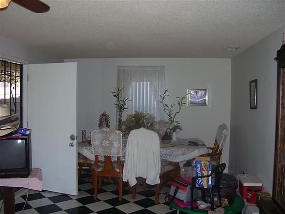 dinind room with entry door