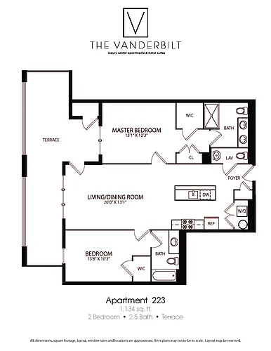 Floor plan 2 Bed - 2.5 Bath - Terrace