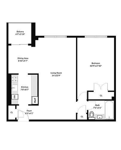 Floor plan 2 Bed 1 Bath