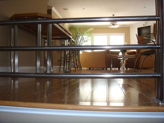 view from stairs to main room