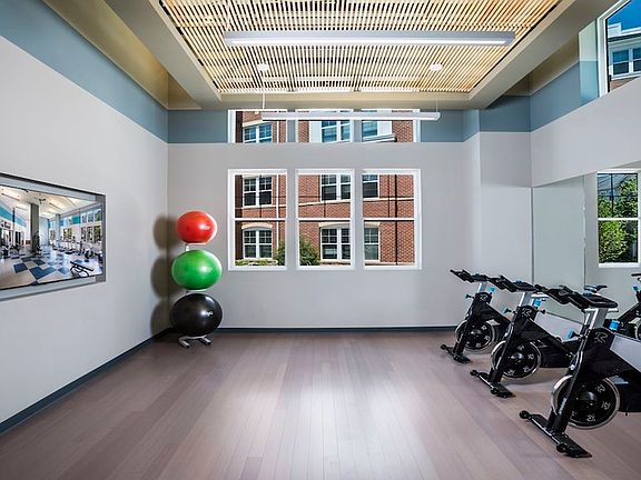Group fitness studio with classes.